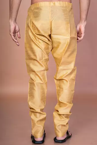 Gold banarasi silk churidar for men with solid design