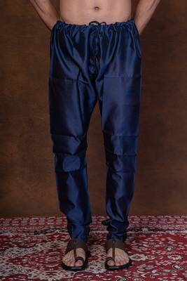 Navy blue banarasi silk churidar for men with solid design 1