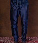 Navy blue banarasi silk churidar for men with solid design