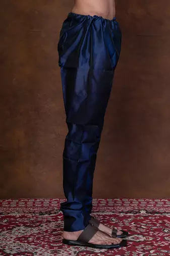 Navy blue banarasi silk churidar for men with solid design