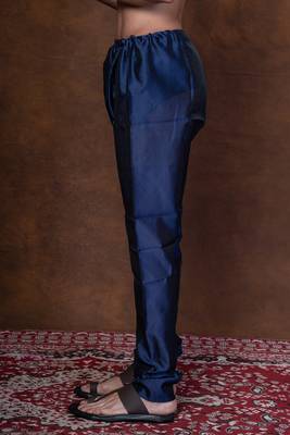 Navy blue banarasi silk churidar for men with solid design 3