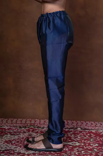 Navy blue banarasi silk churidar for men with solid design
