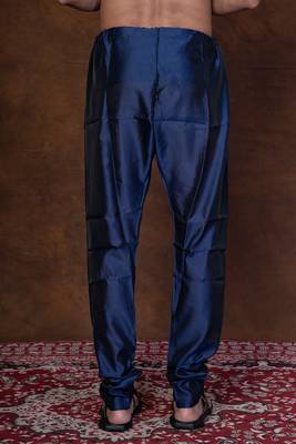 Navy blue banarasi silk churidar for men with solid design 4