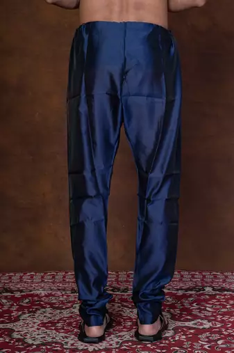 Navy blue banarasi silk churidar for men with solid design