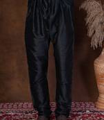 Black banarasi silk churidar for men with solid design