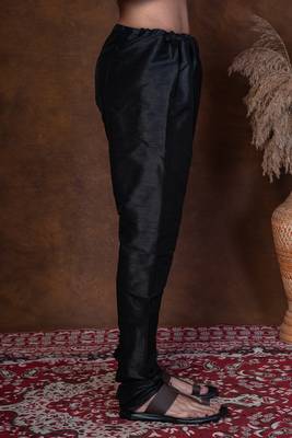 Black banarasi silk churidar for men with solid design 2