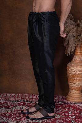 Black banarasi silk churidar for men with solid design 3