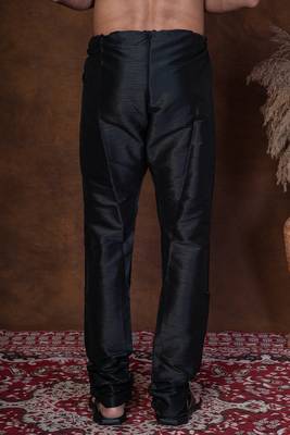 Black banarasi silk churidar for men with solid design 4