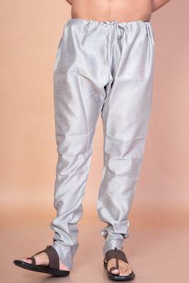 Grey banarasi silk churidar for men with solid design 1