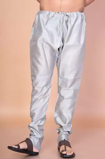 Grey banarasi silk churidar for men with solid design