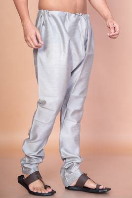Grey banarasi silk churidar for men with solid design 2