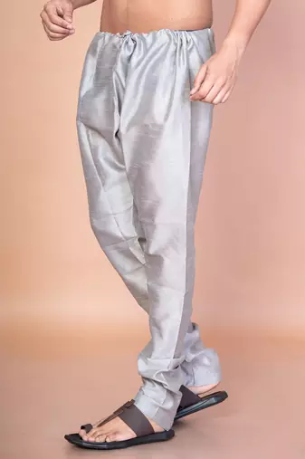 Grey banarasi silk churidar for men with solid design