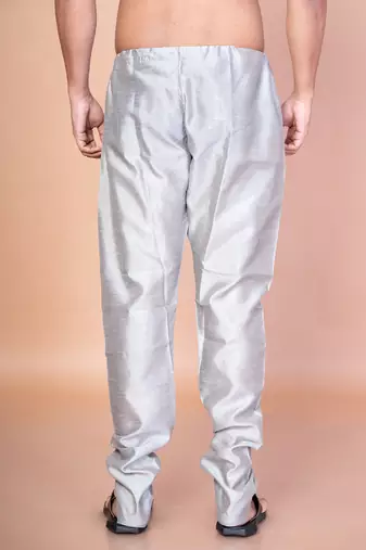 Grey banarasi silk churidar for men with solid design