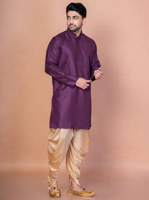 Purple bangalorian silk kurta patiala set for men with embroidery work 2