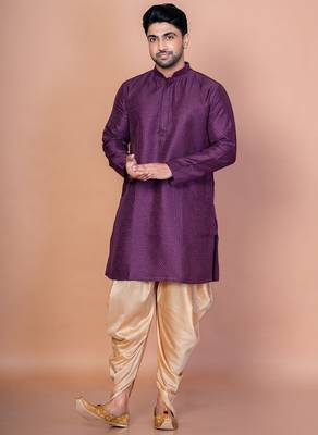 Purple bangalorian silk kurta patiala set for men with embroidery work 5