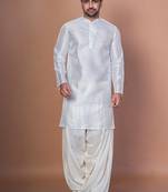 White bangalorian silk kurta patiala set for men with embroidery work
