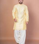 Lemon bangalorian silk kurta patiala set for men with embroidery work