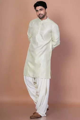 Green bangalorian silk kurta patiala set for men with embroidery work