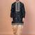Black cotton blend kurta patiala set for men with embroidery work