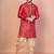 Red banarasi silk kurta churidar set for men with printed design