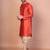 Orange banarasi silk kurta churidar set for men with printed design