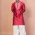 Red cotton blend kurta patiala set for men with embellished work