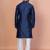 Navy blue cotton blend kurta pyjama set for men with embellished work