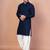 Navy blue cotton blend kurta patiala set for men with embroidery work