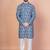 Blue cotton blend kurta pyjama set for men with printed design