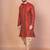 Orange banarasi silk kurta patiala set for men with printed design