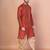 Orange banarasi silk kurta patiala set for men with printed design