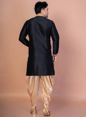 Black banarasi silk kurta patiala set for men with embroidery work 4