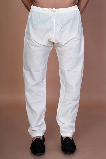 Cream cotton pyjama for men with solid design