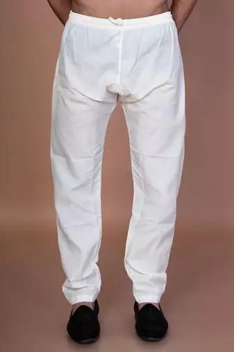 Cream cotton pyjama for men with solid design