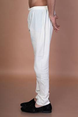 Cream cotton pyjama for men with solid design 2