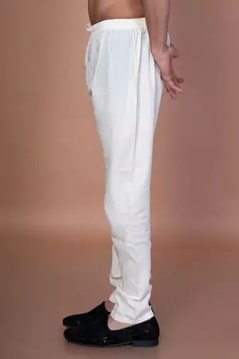 Cream cotton pyjama for men with solid design