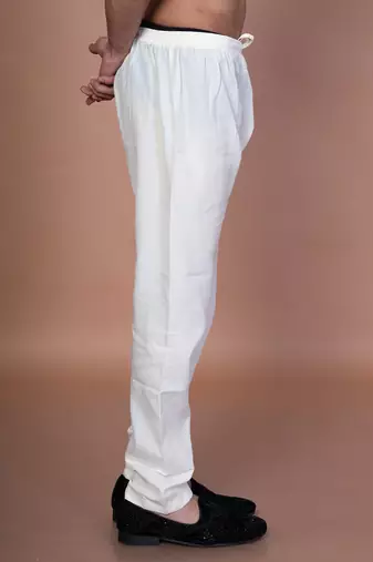 Cream cotton pyjama for men with solid design
