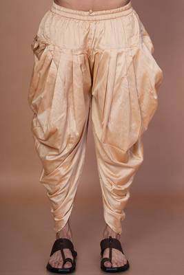 Beige cotton blend patiala for men with solid design 1