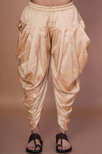 Beige cotton blend patiala for men with solid design