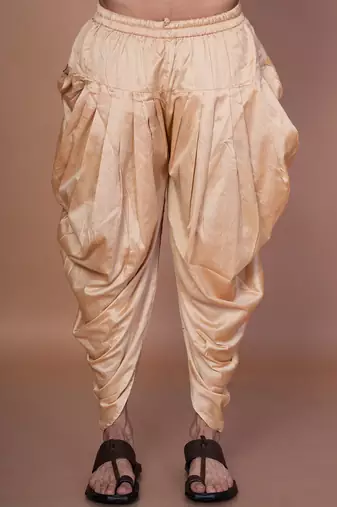 Beige cotton blend patiala for men with solid design