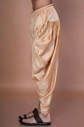 Beige cotton blend patiala for men with solid design