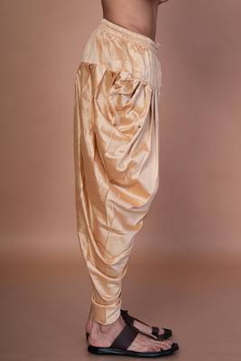 Beige cotton blend patiala for men with solid design 3
