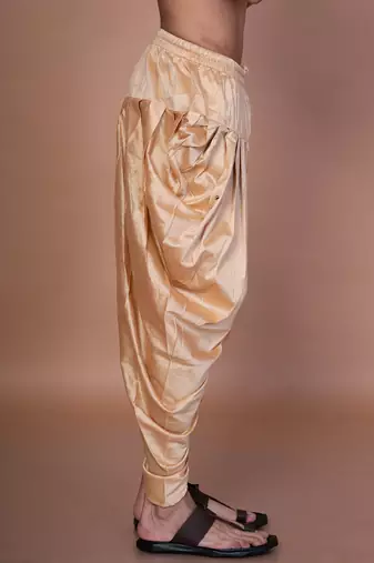 Beige cotton blend patiala for men with solid design