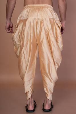 Beige cotton blend patiala for men with solid design 4