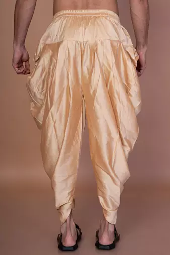 Beige cotton blend patiala for men with solid design
