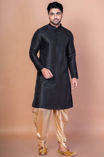 Black bangalorian silk kurta for men with embroidery work