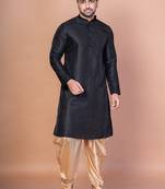 Black bangalorian silk kurta for men with embroidery work