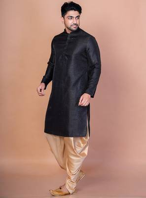 Black bangalorian silk kurta for men with embroidery work 2