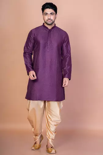 Purple bangalorian silk kurta for men with embroidery work