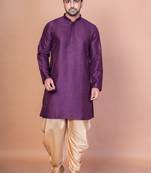 Purple bangalorian silk kurta for men with embroidery work